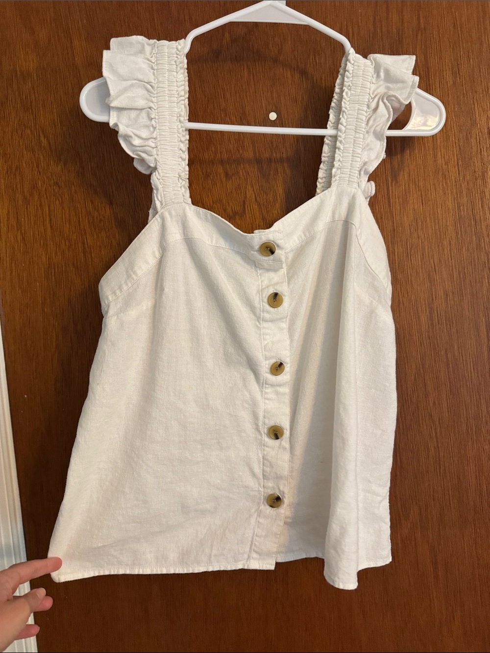 J.Crew White Linen Ruffled Strap Button-Front Women's Tank Top